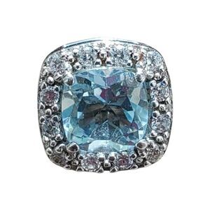 Blue Topaz and CZ Cushion Pillow Cut Gemstone Pendant